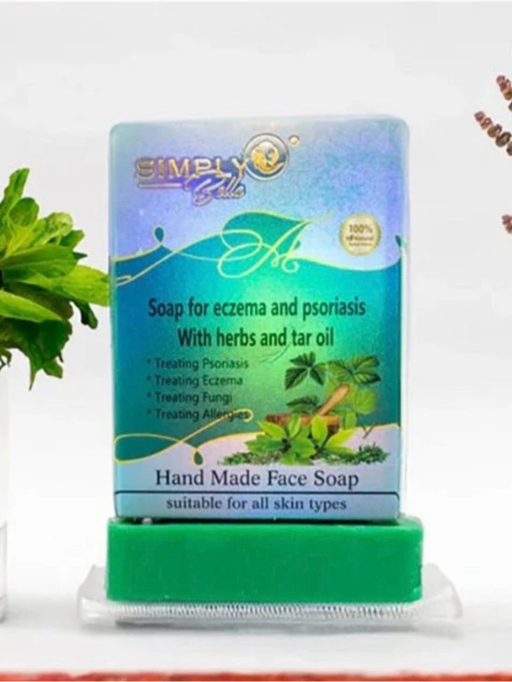 Simply Belle Green Hand Made Face Soap with Herbal Tar Oil